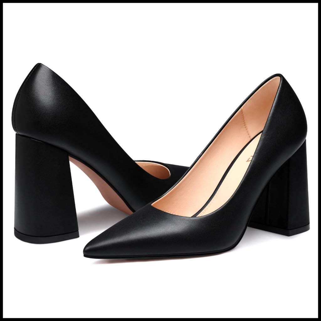 Chunky Heel Pumps Pointed Toe Block Heels Formal Work Party Dress Shoes